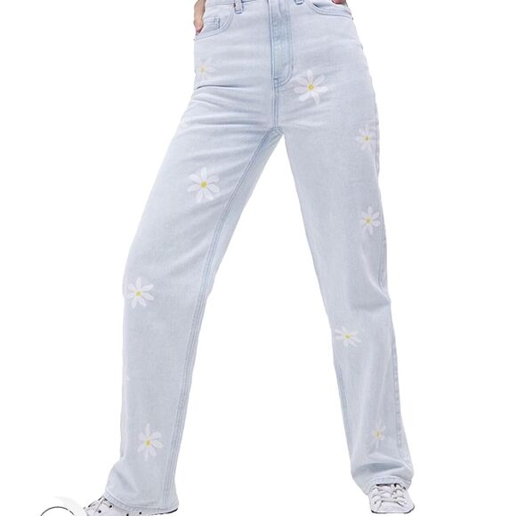 PacSun 90s Boyfriend Daisy Paint Jeans Womens Size 26 Light Wash High Rise Denim - Picture 3 of 15